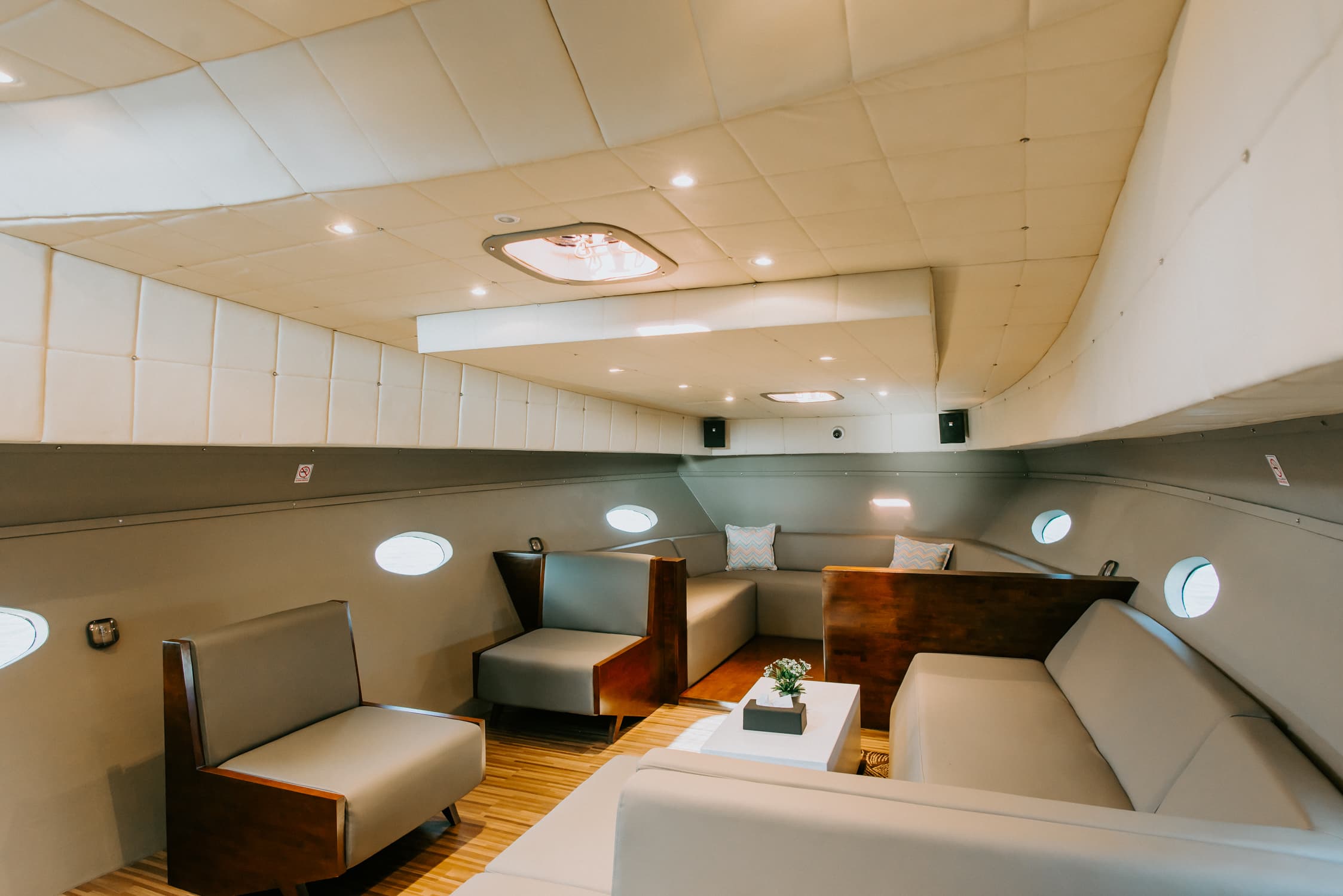 Air-conditioned luxury yacht interior lounge