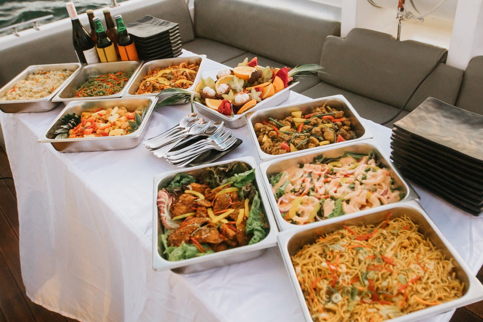 Catering spread for a birthday yacht party in Bali